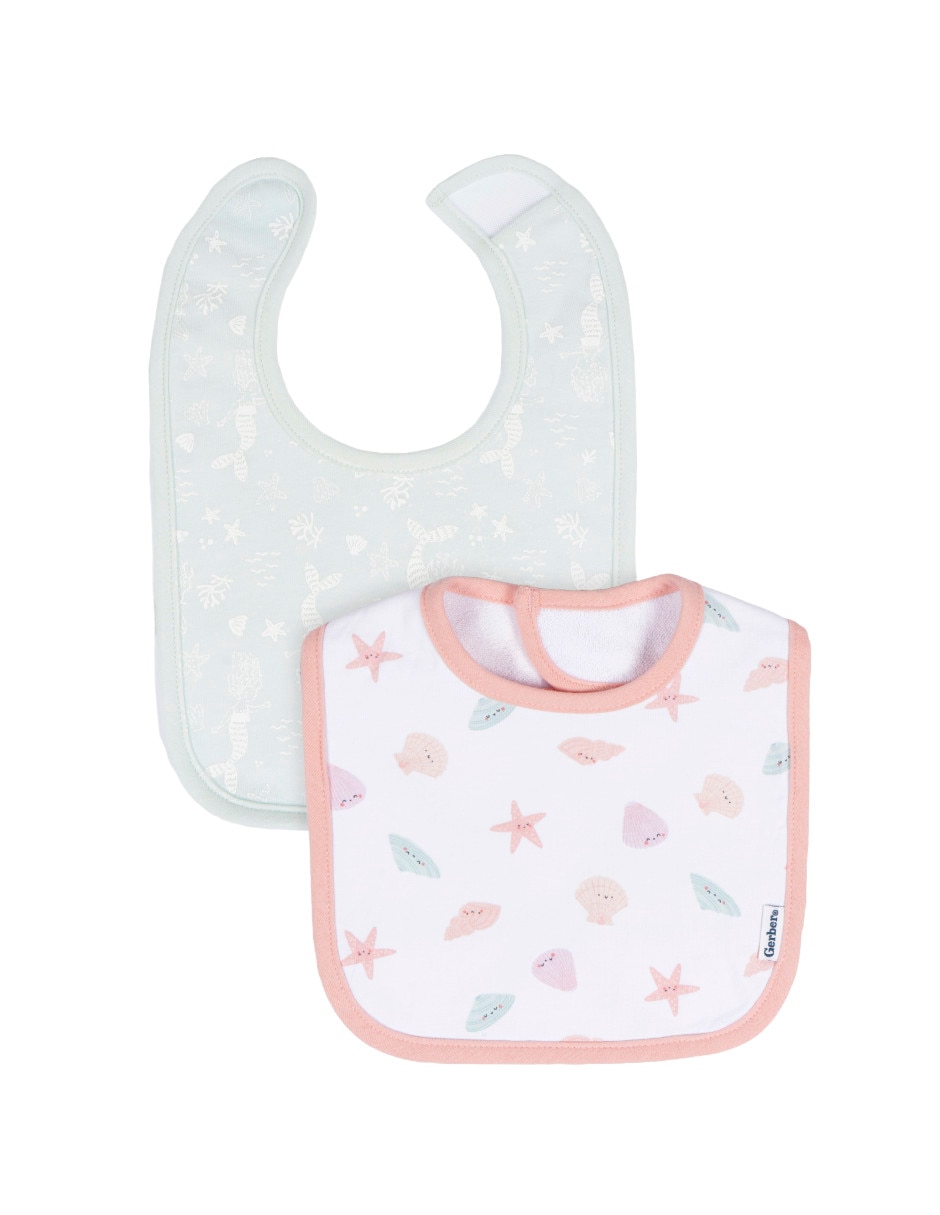 Set babero Gerber Sea Sheels etapa 6 bebé niña con 2 piezas