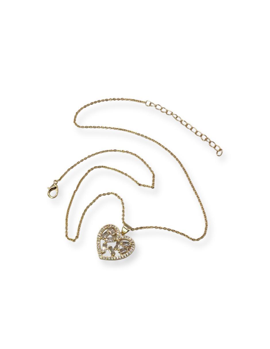 Collar con dije de corazón baño de oro 14 k