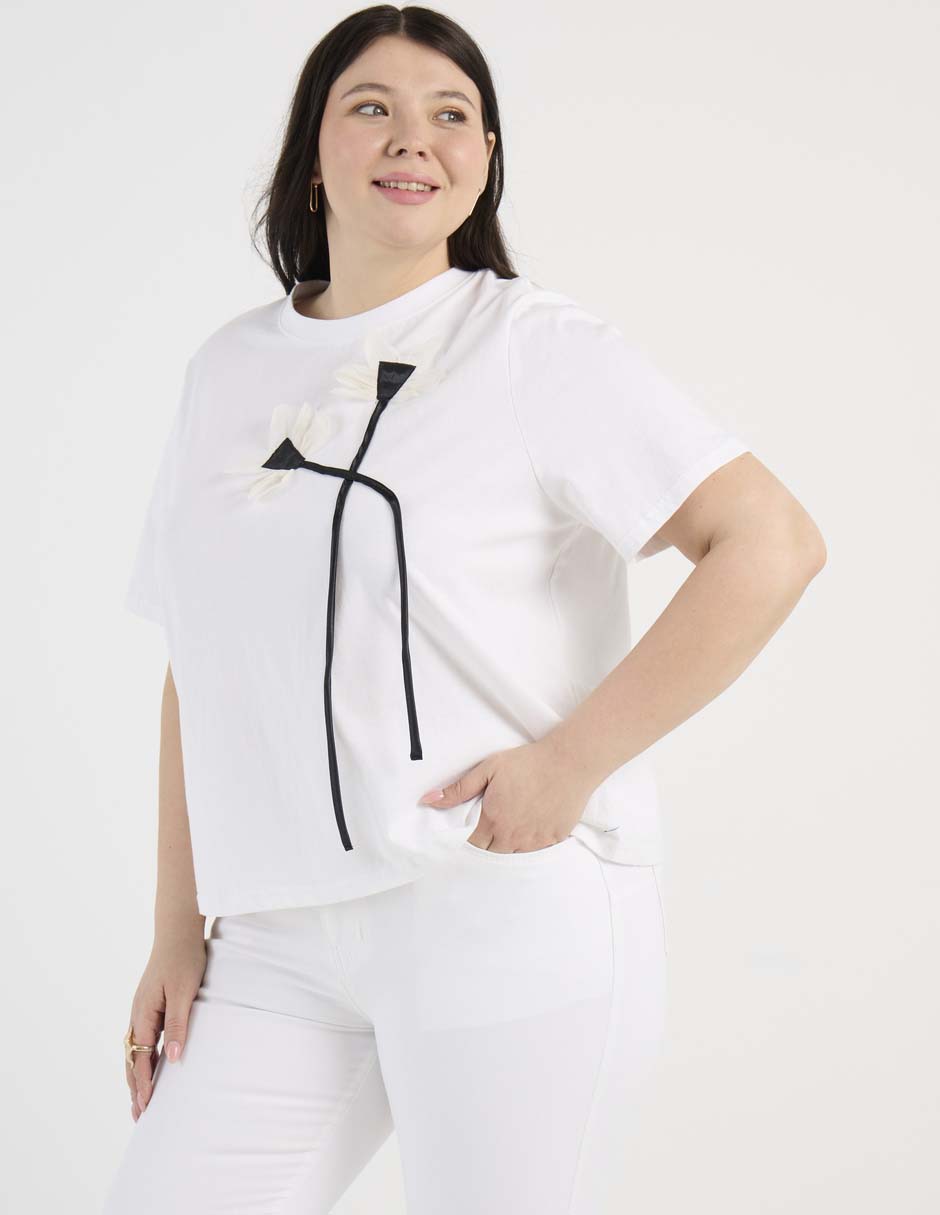 Blusa manga corta Contempo Plus cuello redondo para mujer