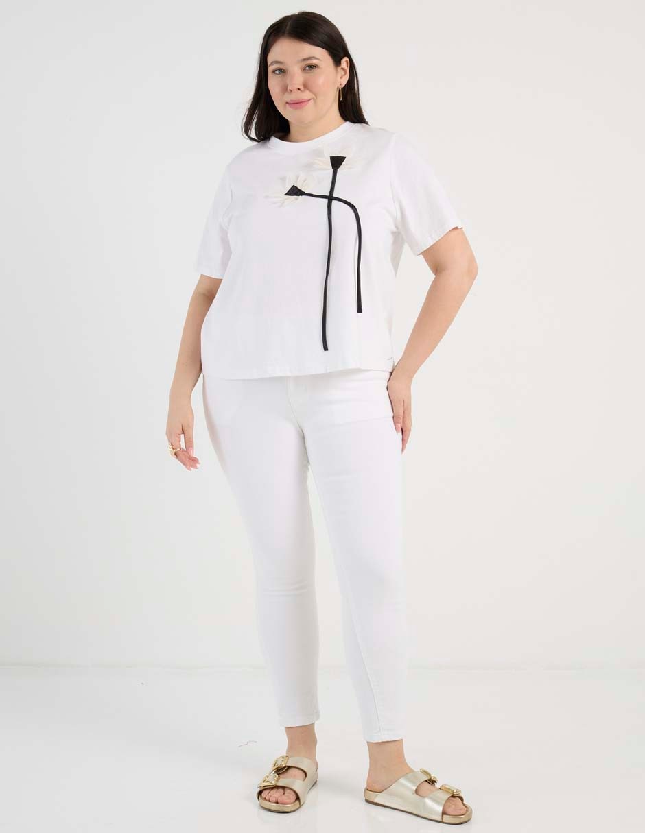 Blusa manga corta Contempo Plus cuello redondo para mujer