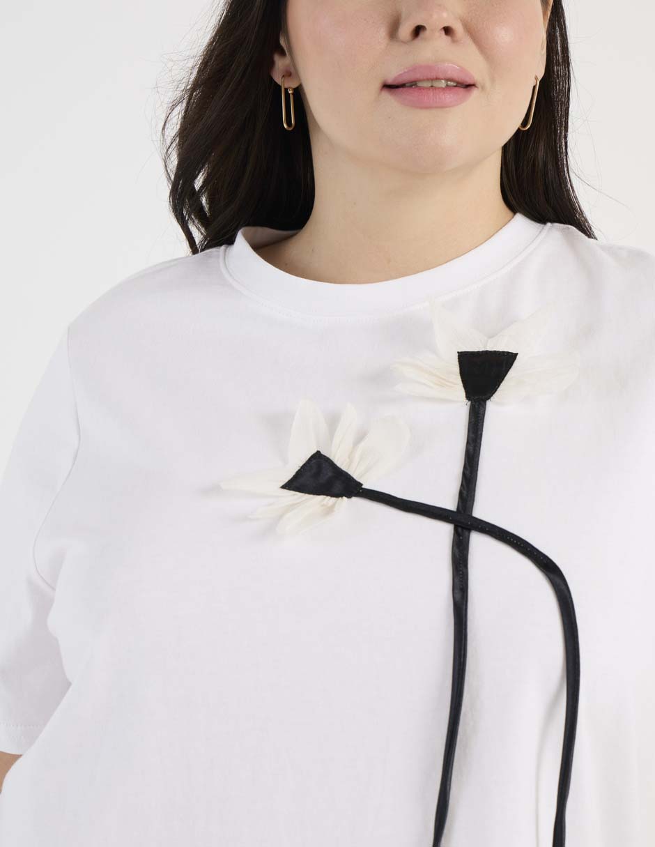 Blusa manga corta Contempo Plus cuello redondo para mujer
