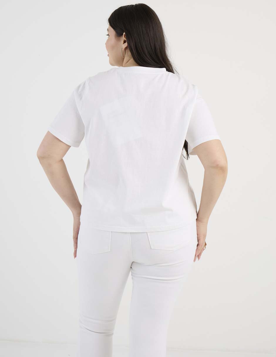 Blusa manga corta Contempo Plus cuello redondo para mujer