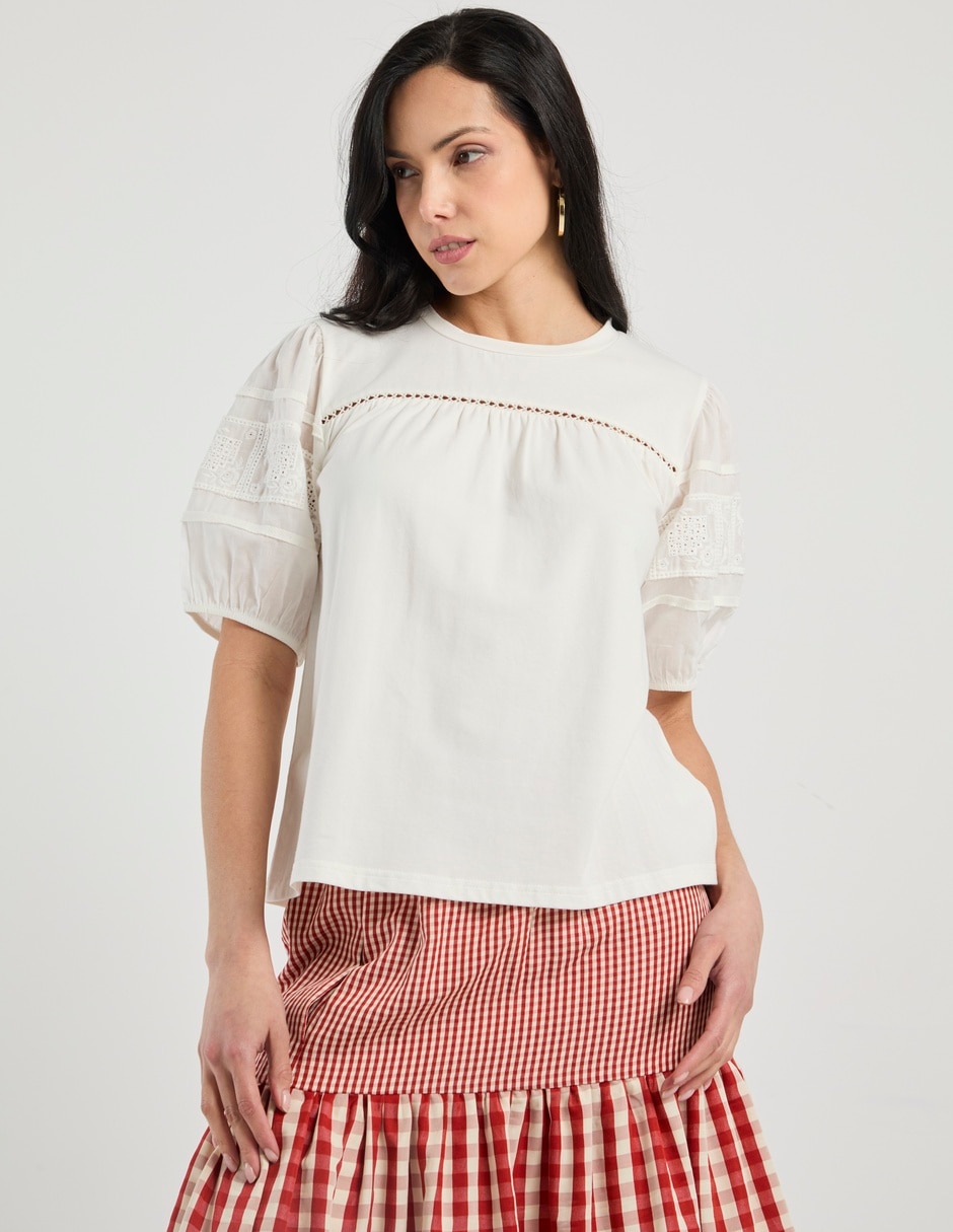 Blusa manga corta Charol by October cuello redondo para mujer 1
