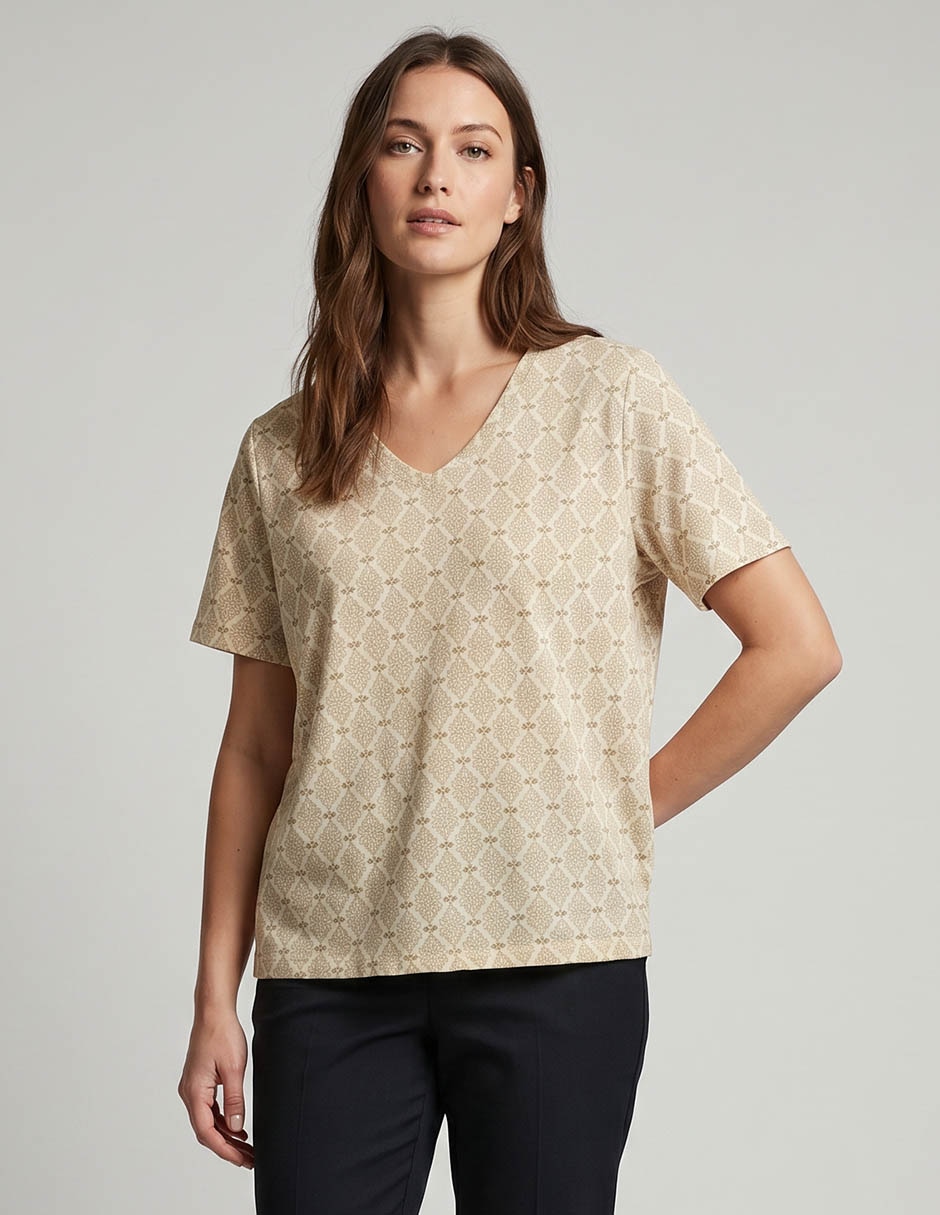 Playera manga larga Weekend Plus cuello V para mujer