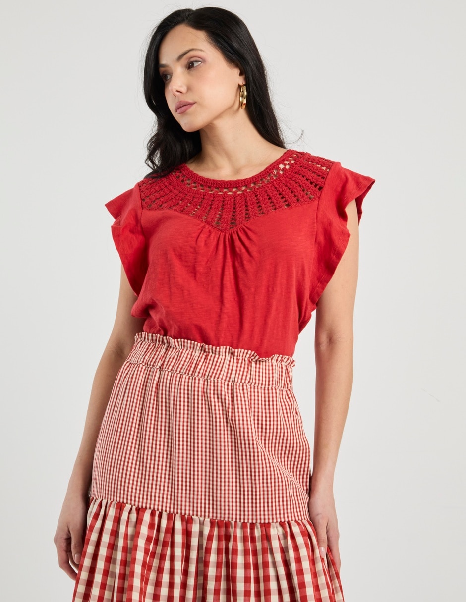 Playera manga corta Charol By October cuello redondo para mujer