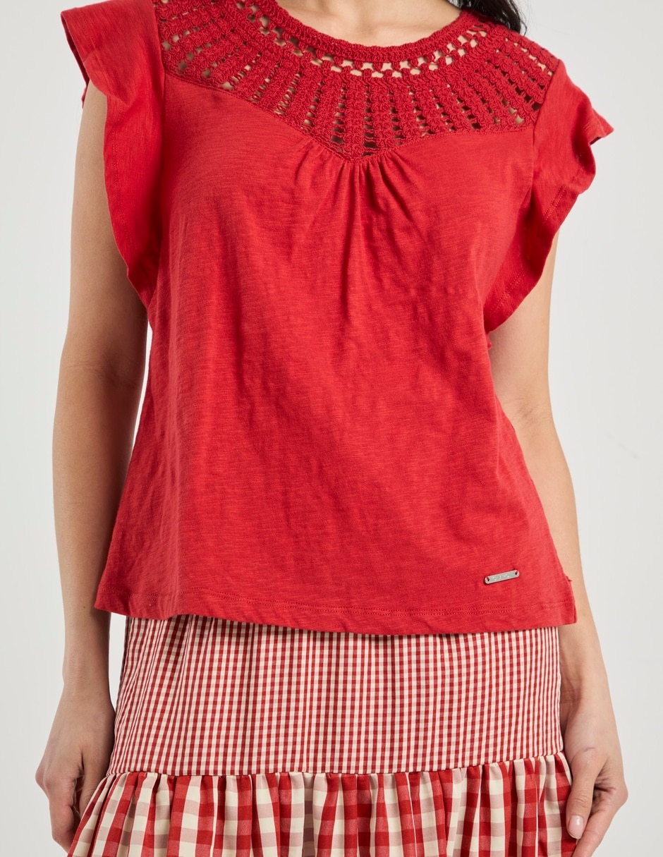 Playera manga corta Charol By October cuello redondo para mujer