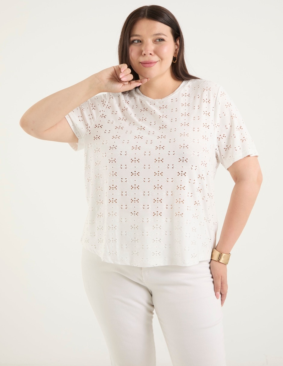 Playera manga corta Contempo Plus cuello redondo para mujer