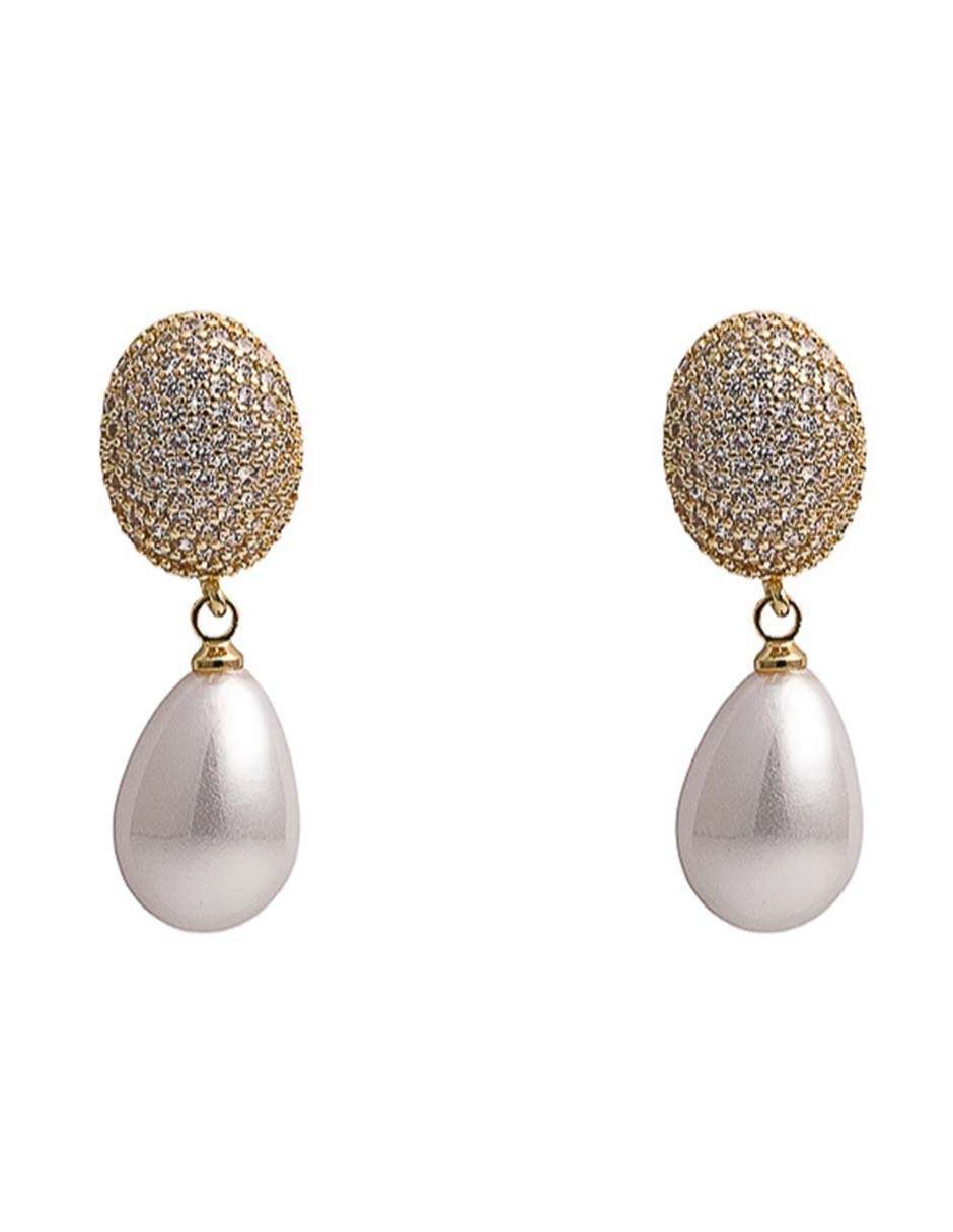 Aretes cortos de gota con acabado baño de oro 18 K zirconia 1