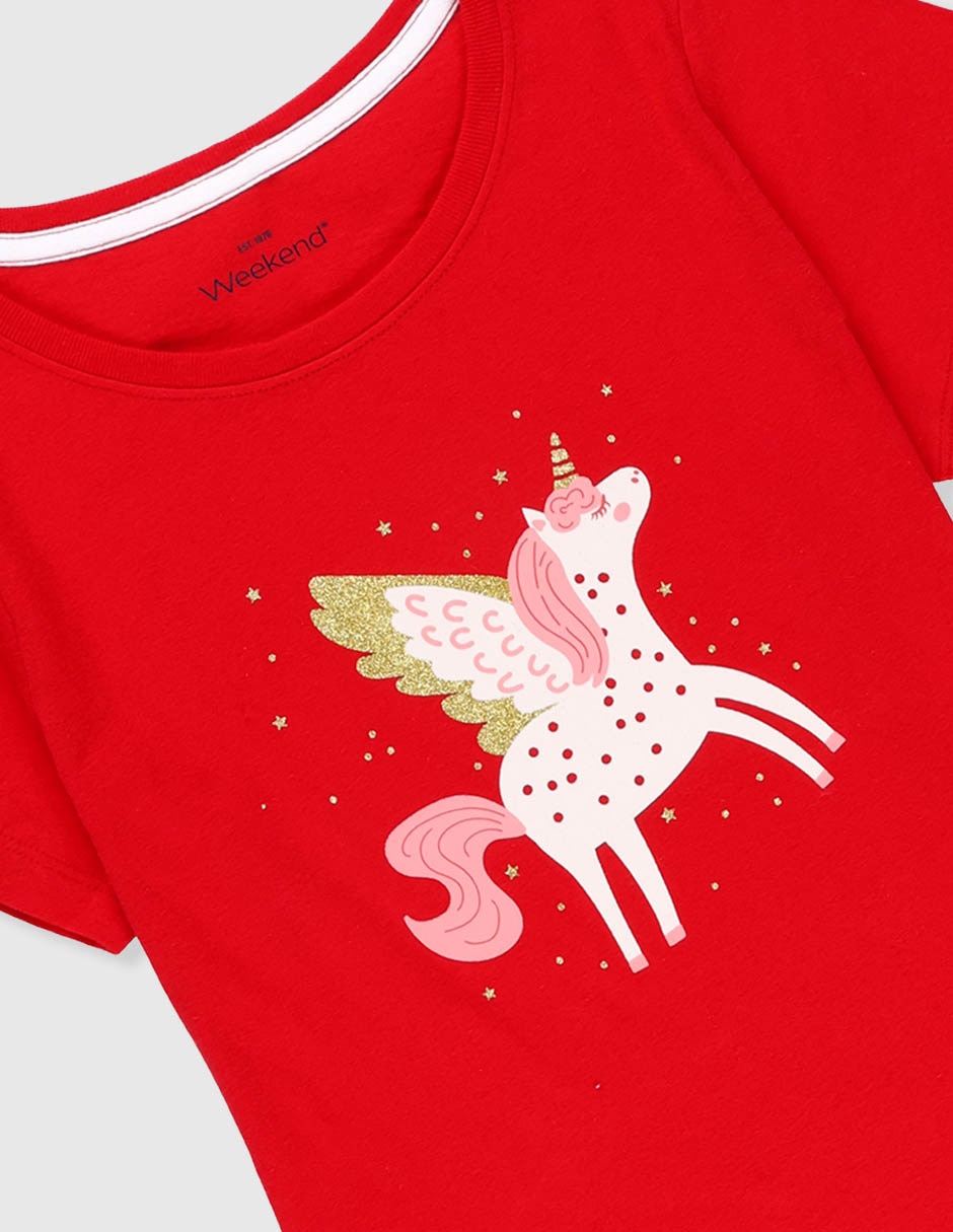 Playera Weekend Unicornio manga corta para niña