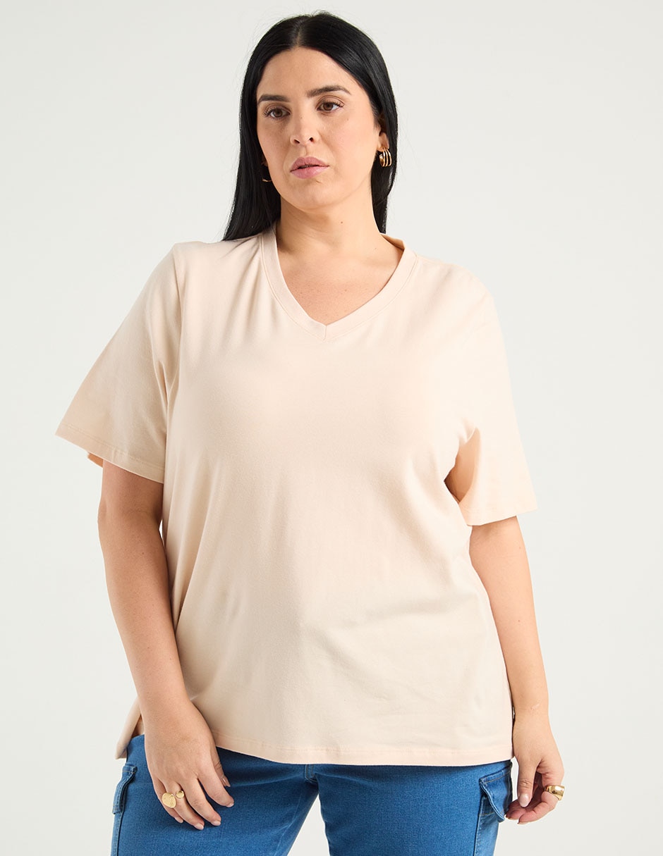 Playera manga corta cuello V para mujer Playera manga corta cuello V para mujer