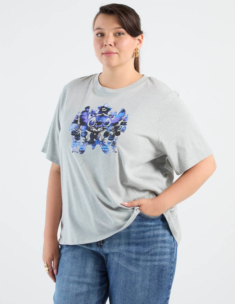Playera manga corta Disney Dtr Stitch cuello redondo para mujer