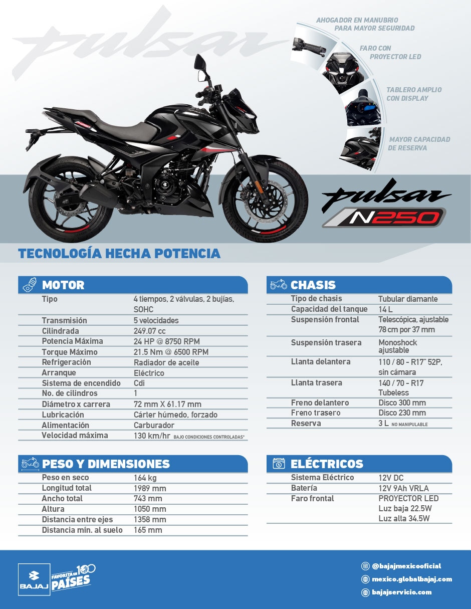 Motocicleta deportiva Bajaj baj pulsar n250 carbur 2026