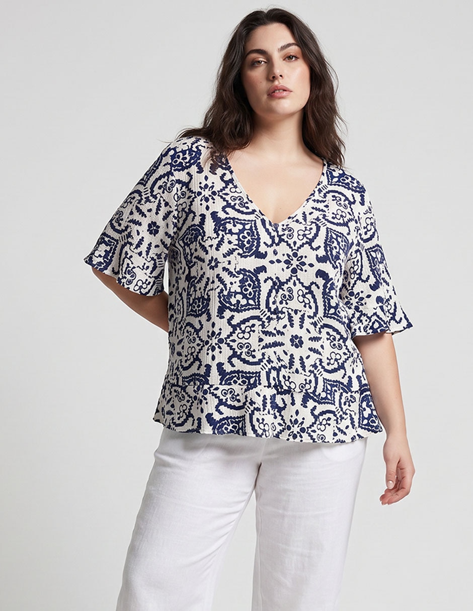 Blusa Contempo Plus manga al codo para mujer