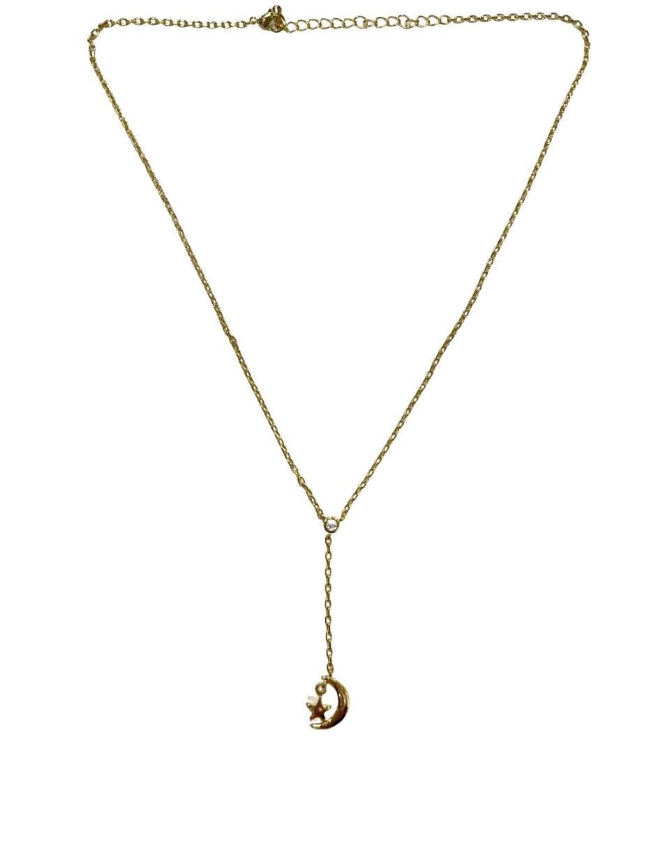 Collar con dije luna con acabado baño de oro 14 K Collar con dije luna con acabado baño de oro 14 K