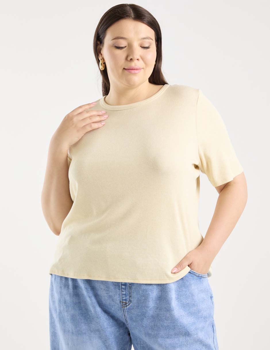 Playera manga corta Contempo Plus cuello redondo para mujer