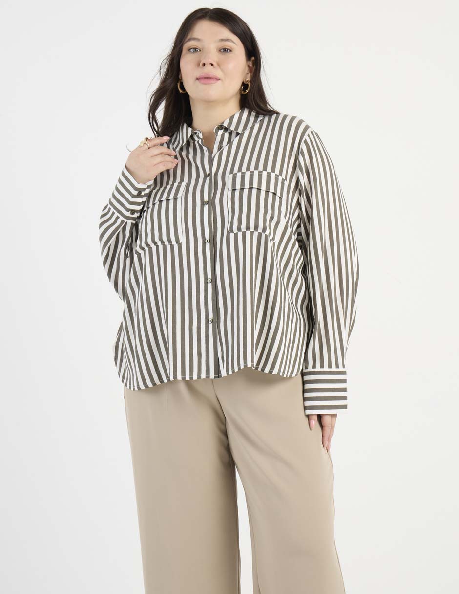Blusa camisera Contempo Plus manga larga para mujer