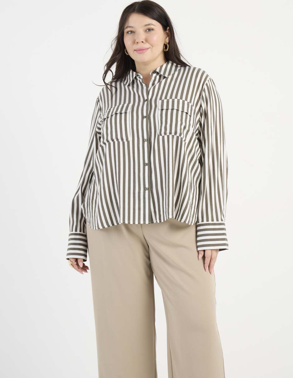 Blusa camisera Contempo Plus manga larga para mujer