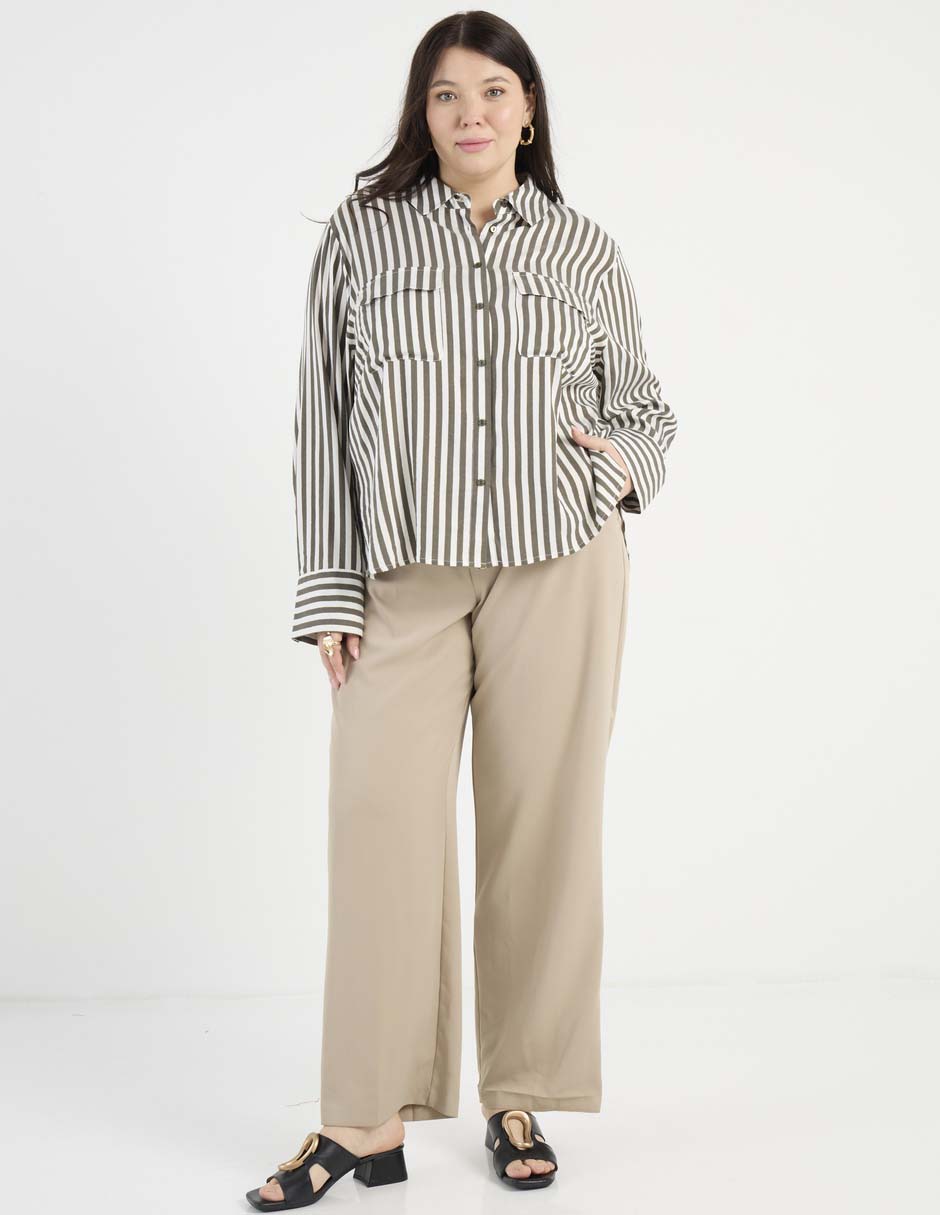 Blusa camisera Contempo Plus manga larga para mujer