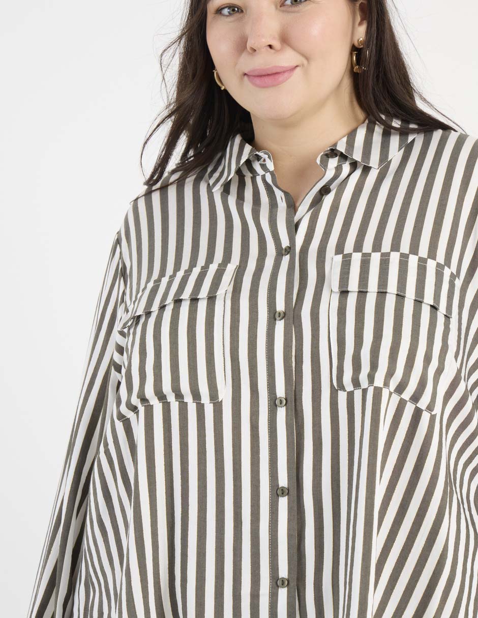 Blusa camisera Contempo Plus manga larga para mujer