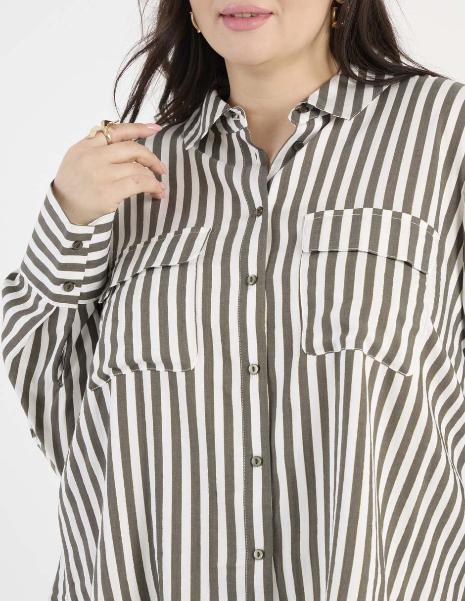 Blusa camisera Contempo Plus manga larga para mujer
