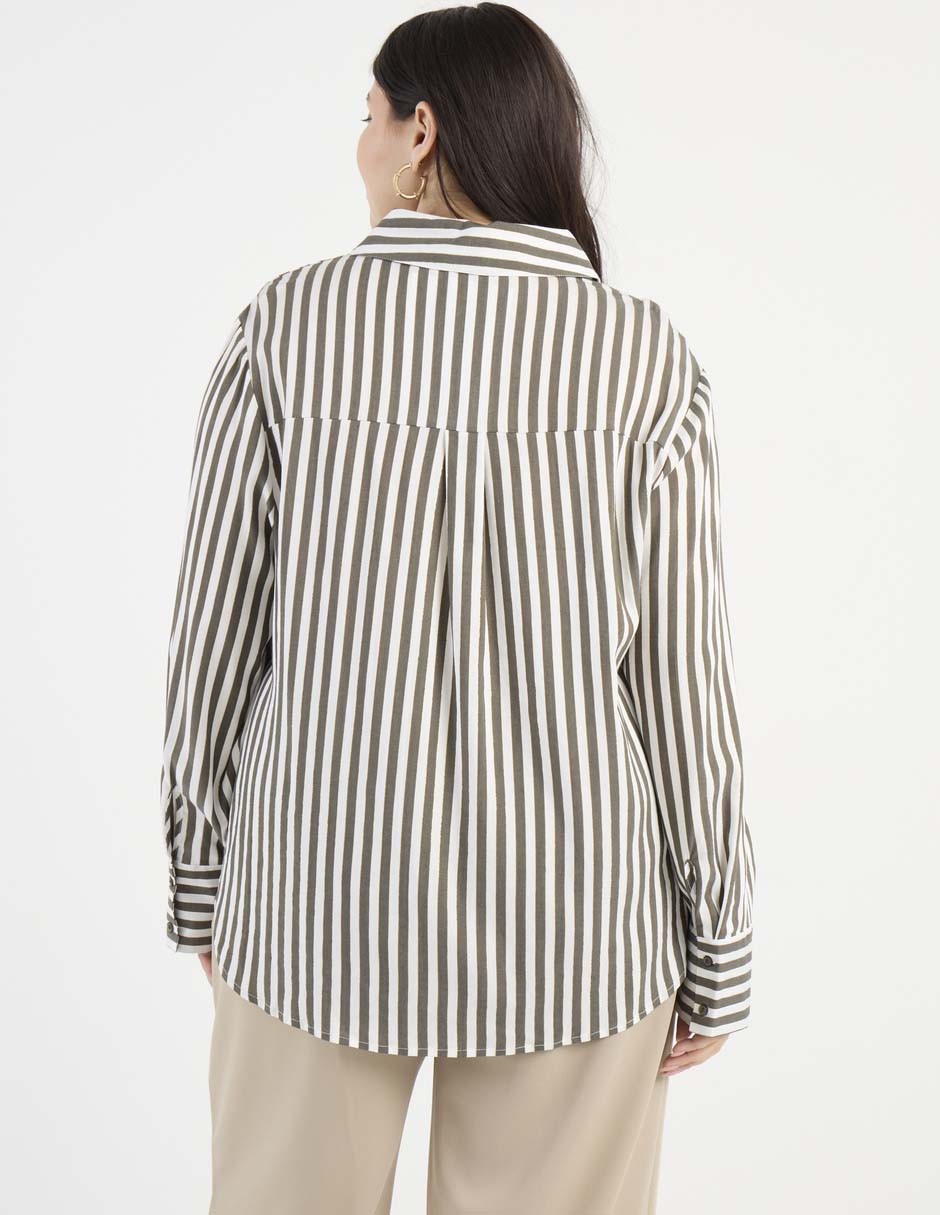 Blusa camisera Contempo Plus manga larga para mujer