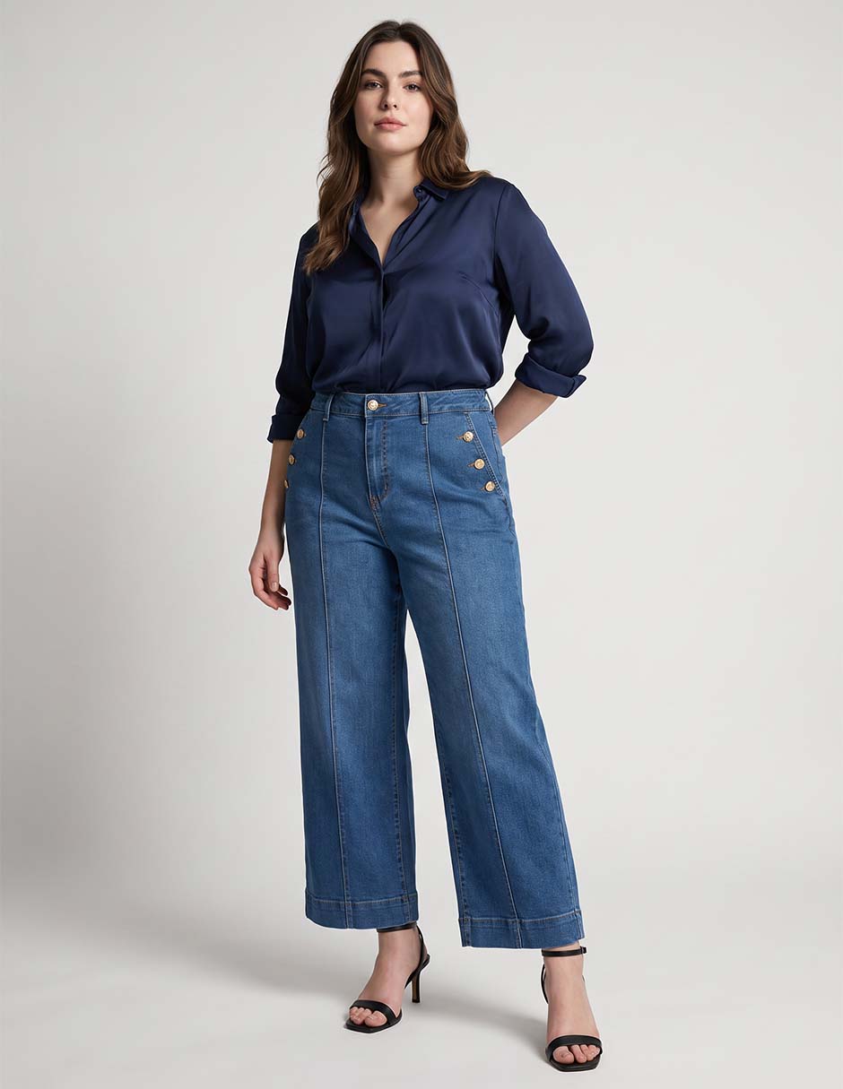 Jeans wide leg a la cintura para mujer 3