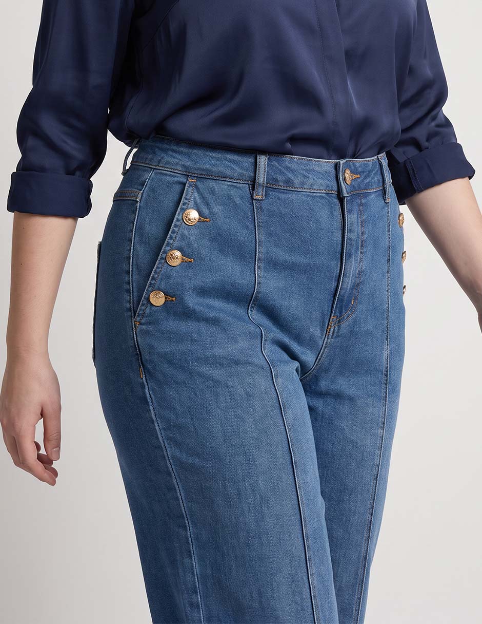 Jeans wide leg a la cintura para mujer 4