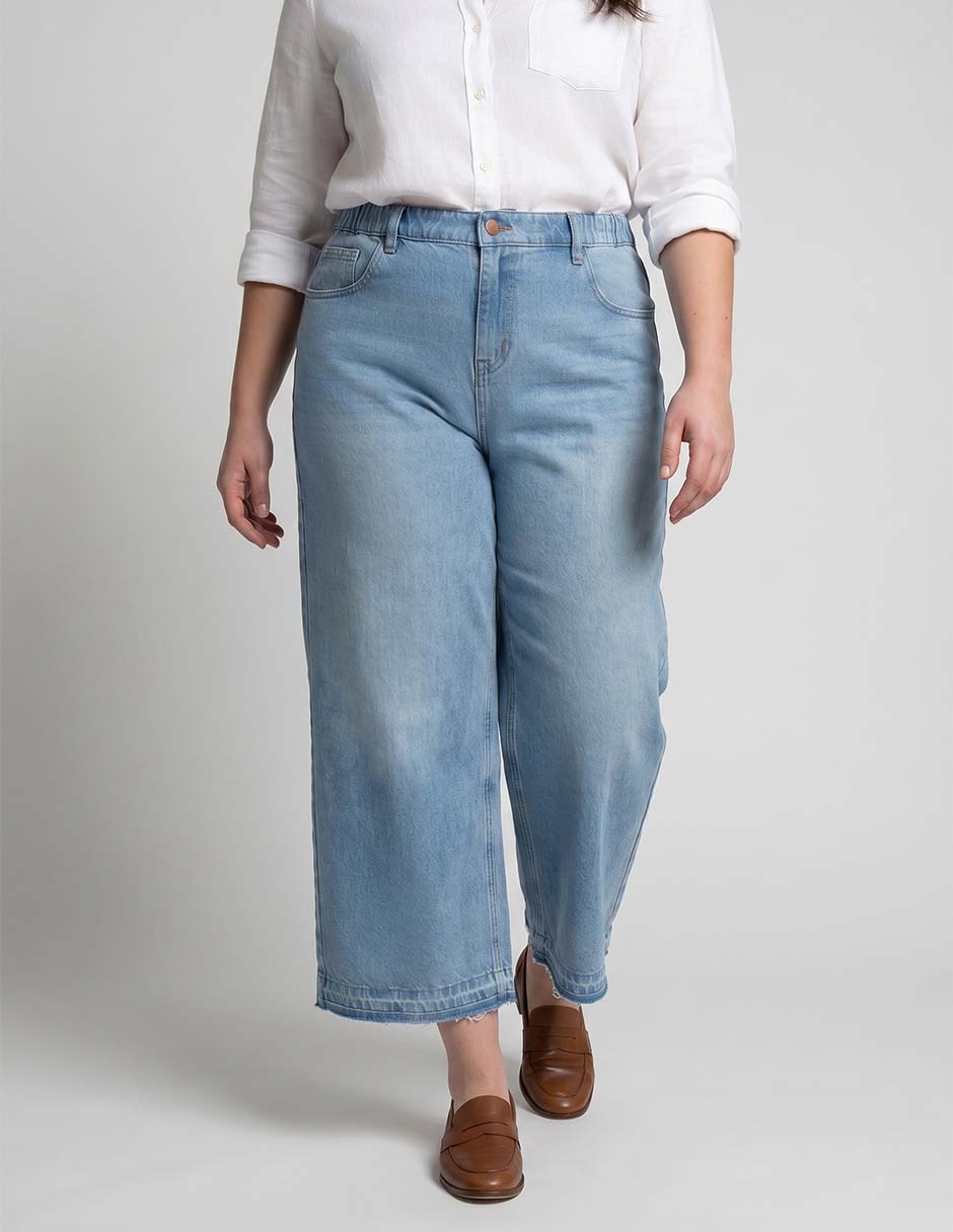Jeans capri wide leg para mujer