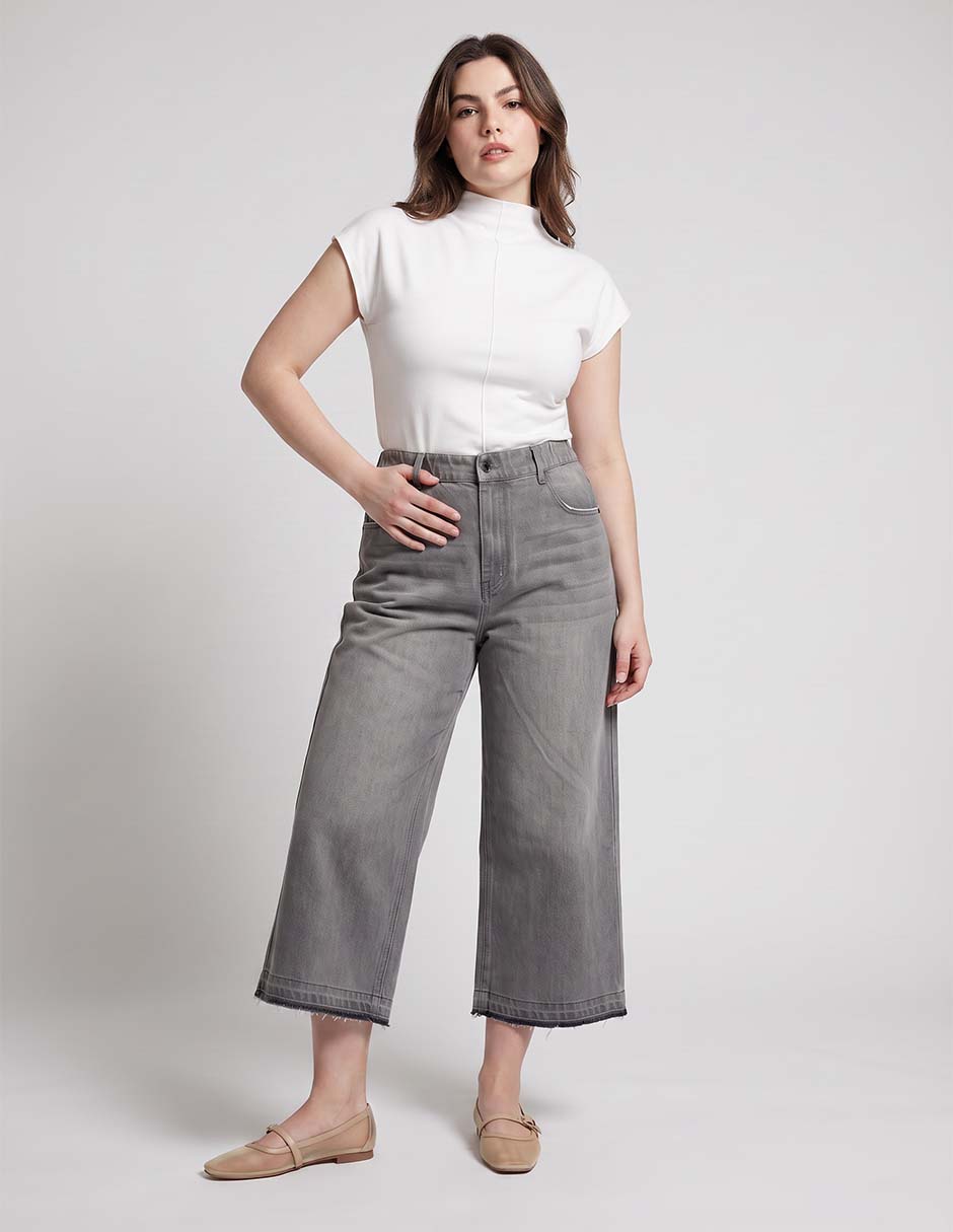 Jeans capri wide leg para mujer