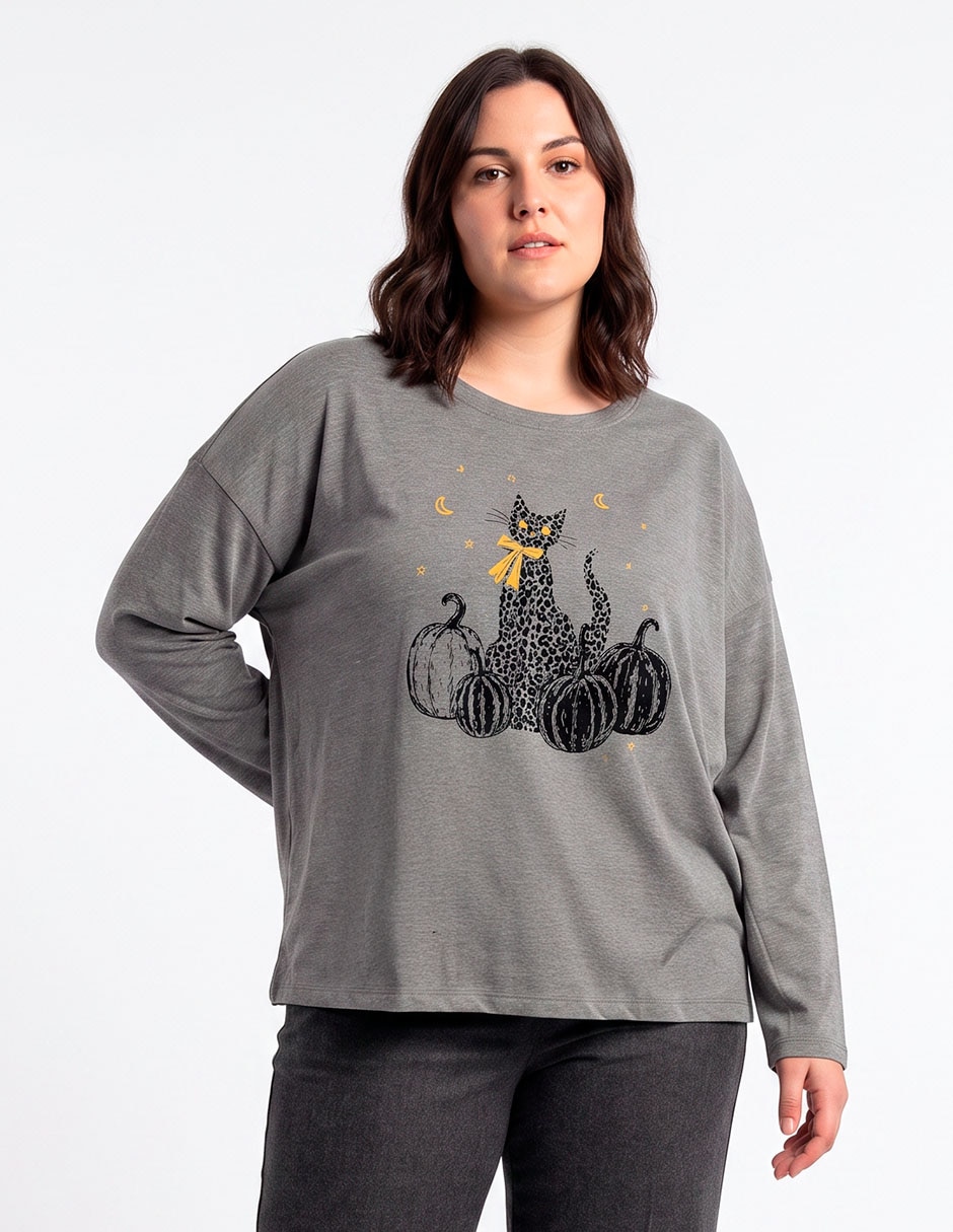Playera manga larga cuello redondo para mujer