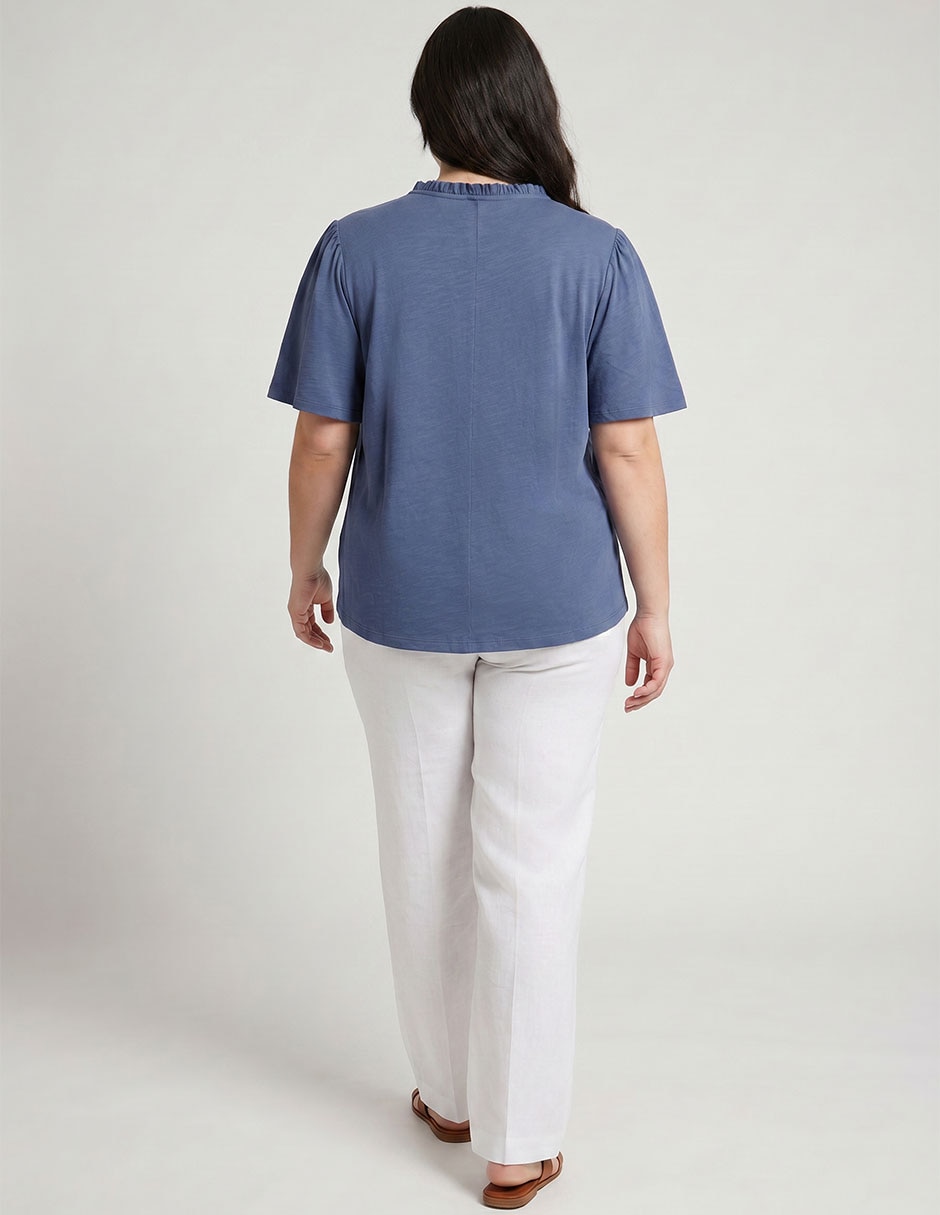 Playera manga al codo cuello con botón para mujer 2