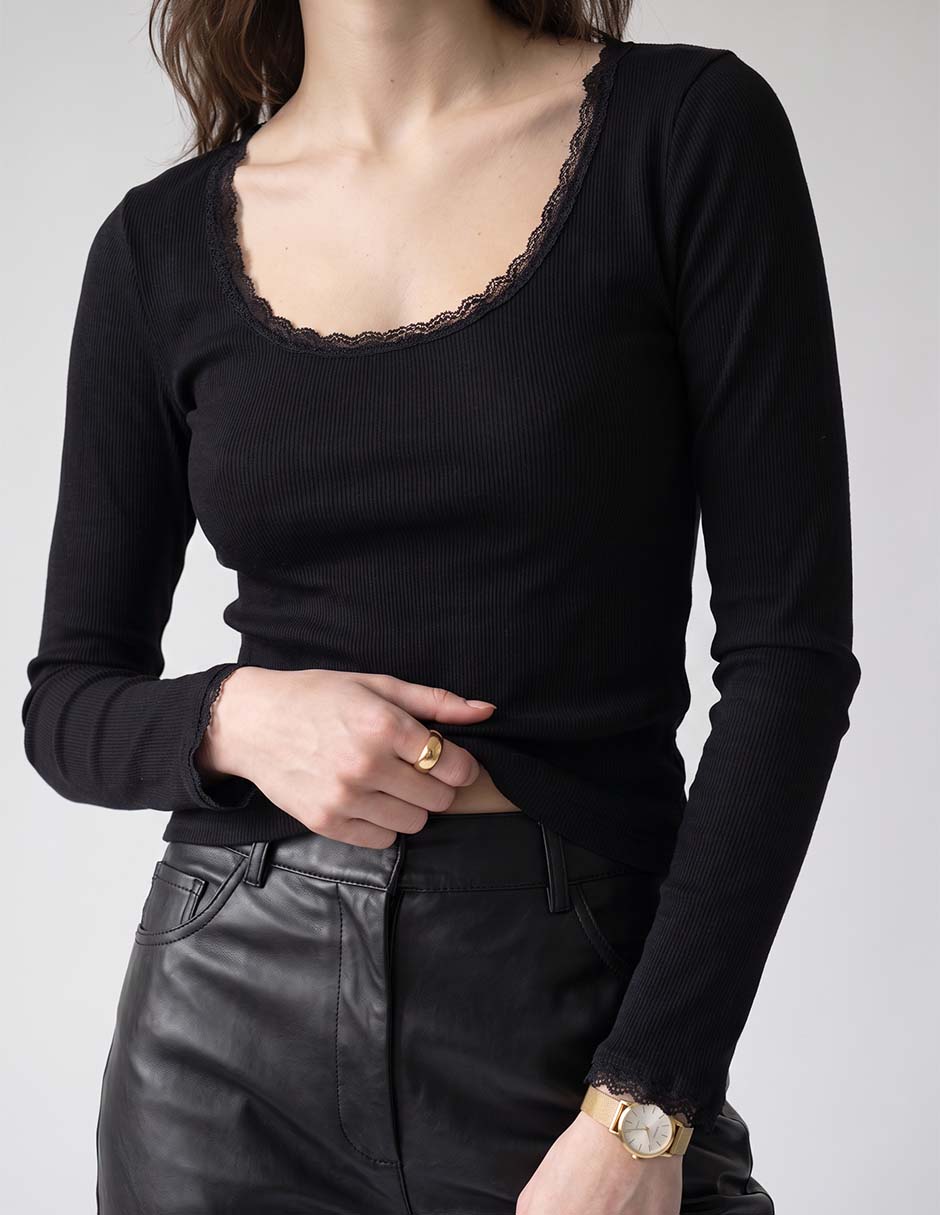 Playera manga larga cuello redondo para mujer 2