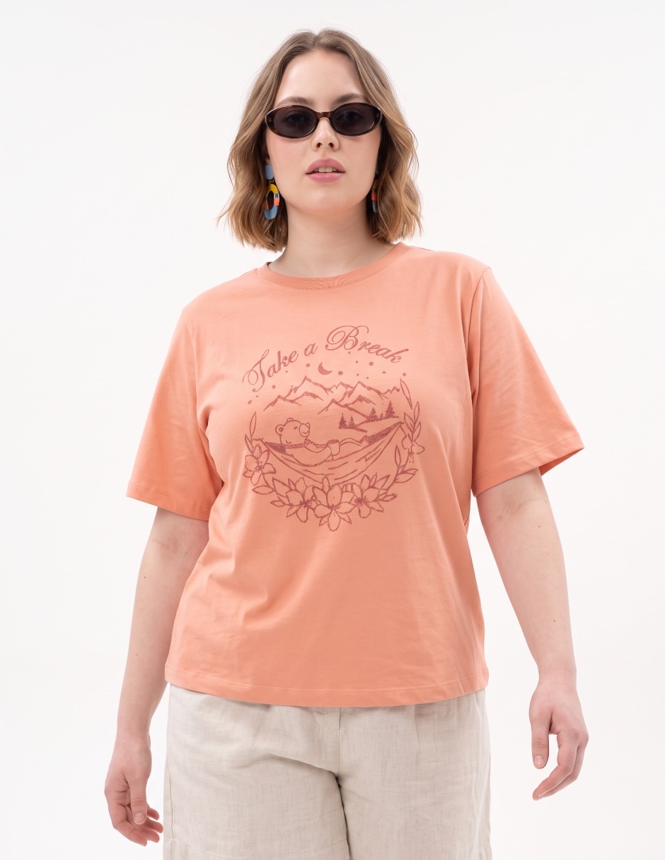 Playera manga corta cuello redondo para mujer