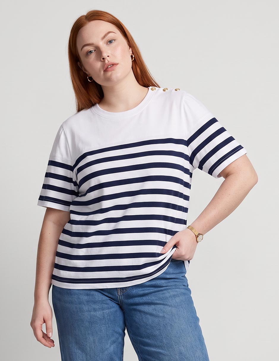 Playera manga al codo weekend plus cuello redondo para mujer