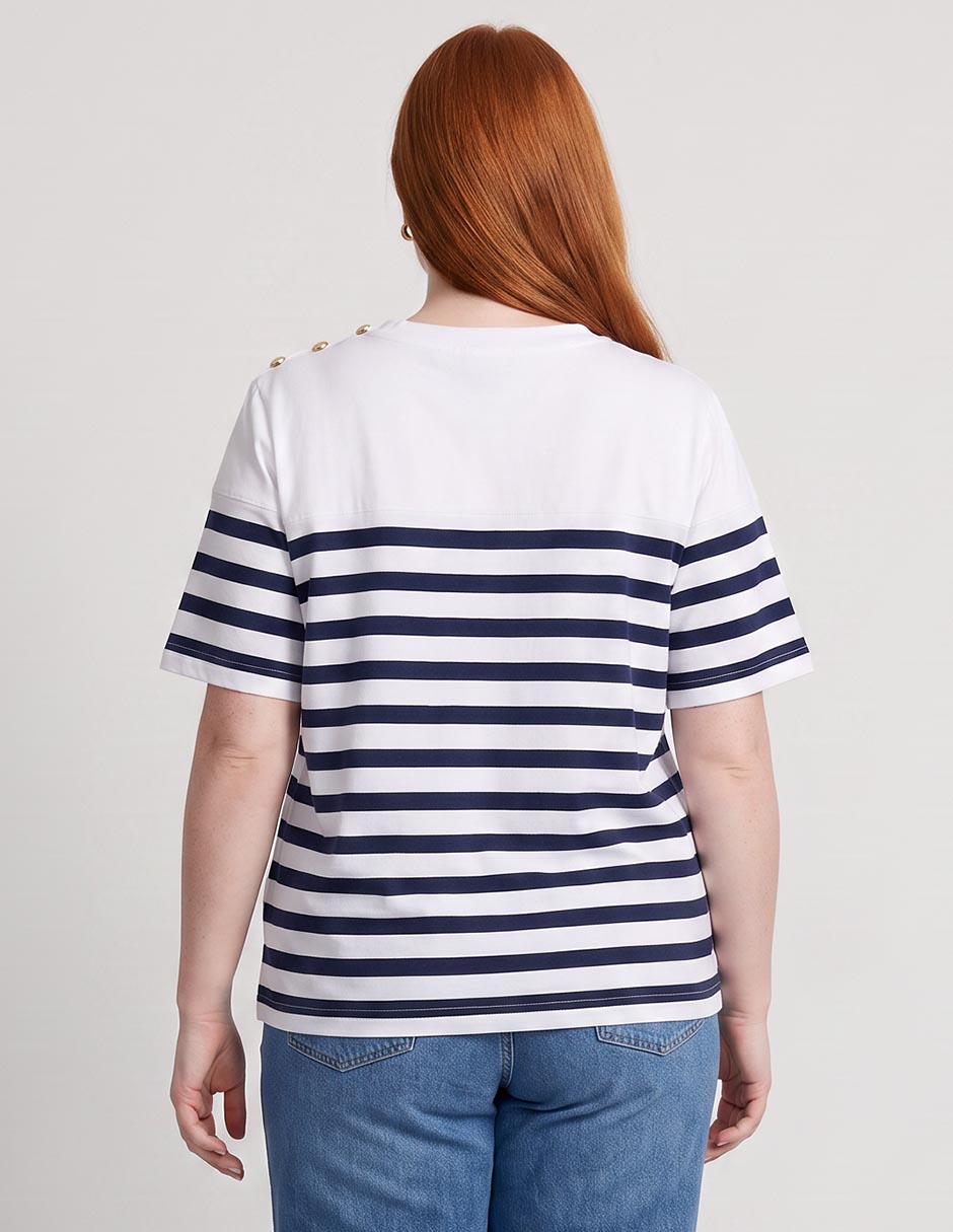 Playera manga al codo weekend plus cuello redondo para mujer