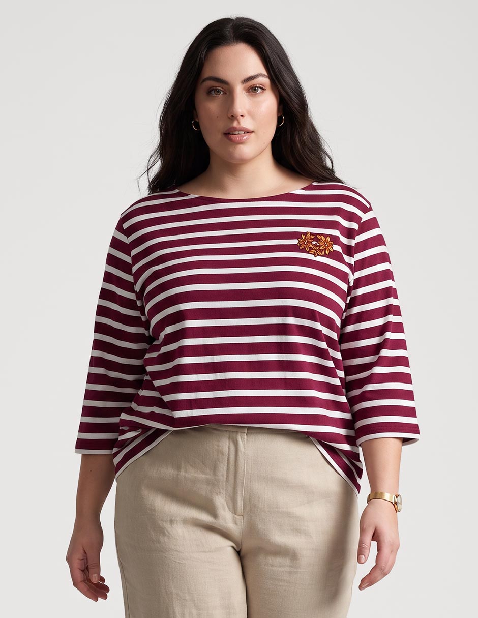 Playera manga 3/4 cuello redondo mujer