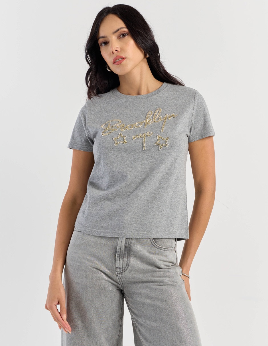 Playera manga corta cuello redondo para mujer
