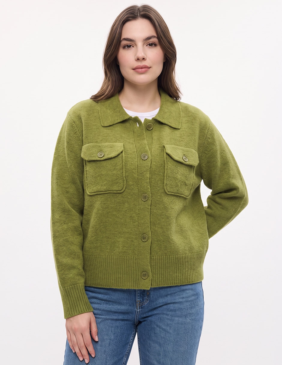Suéter cuello camisero para mujer