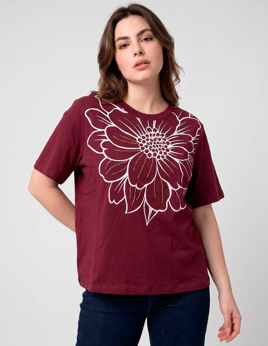 Playera manga al codo cuello redondo para mujer