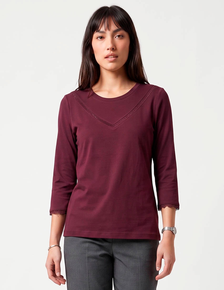 Playera manga 3/4 cuello redondo mujer