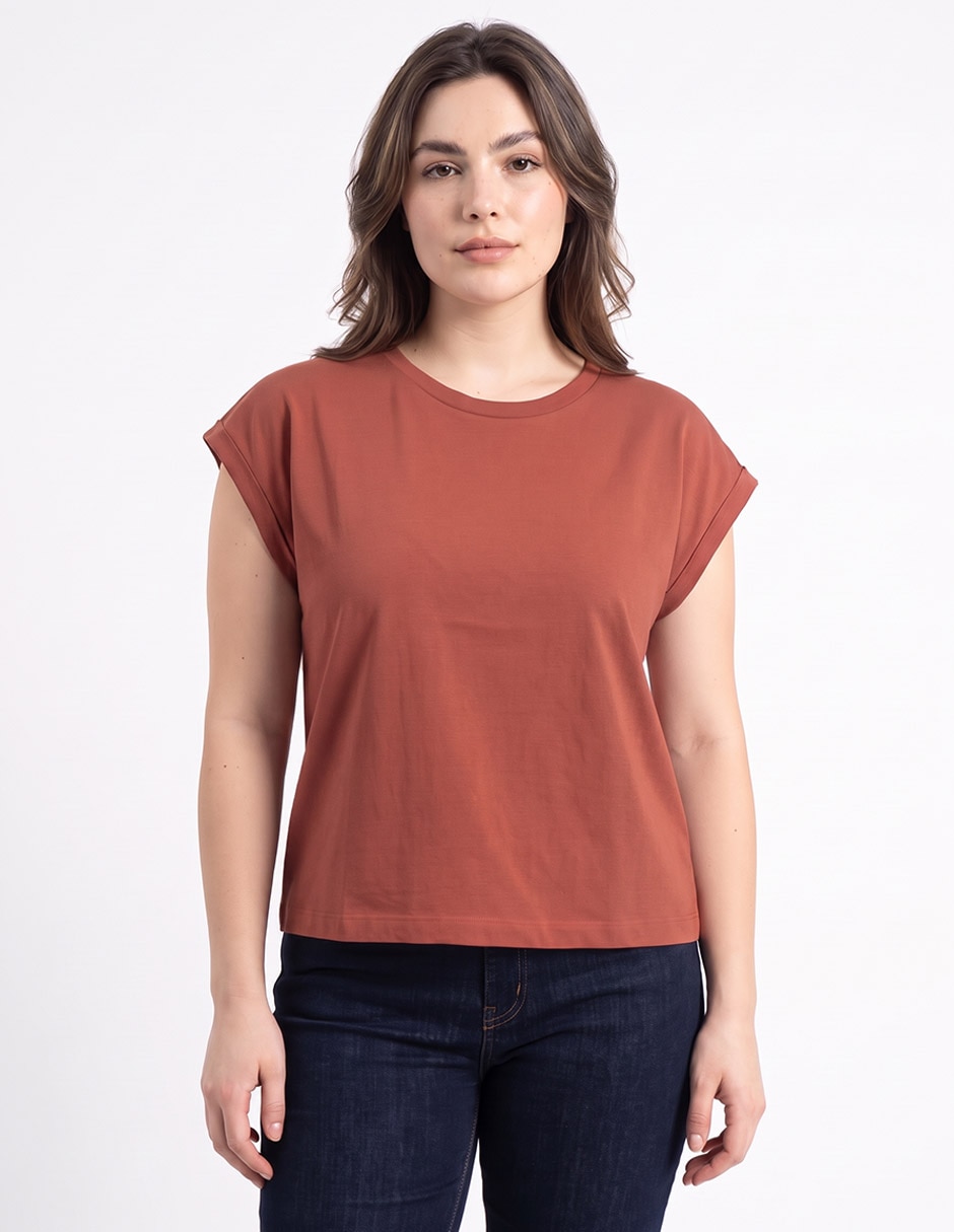 Playera manga corta cuello redondo para mujer