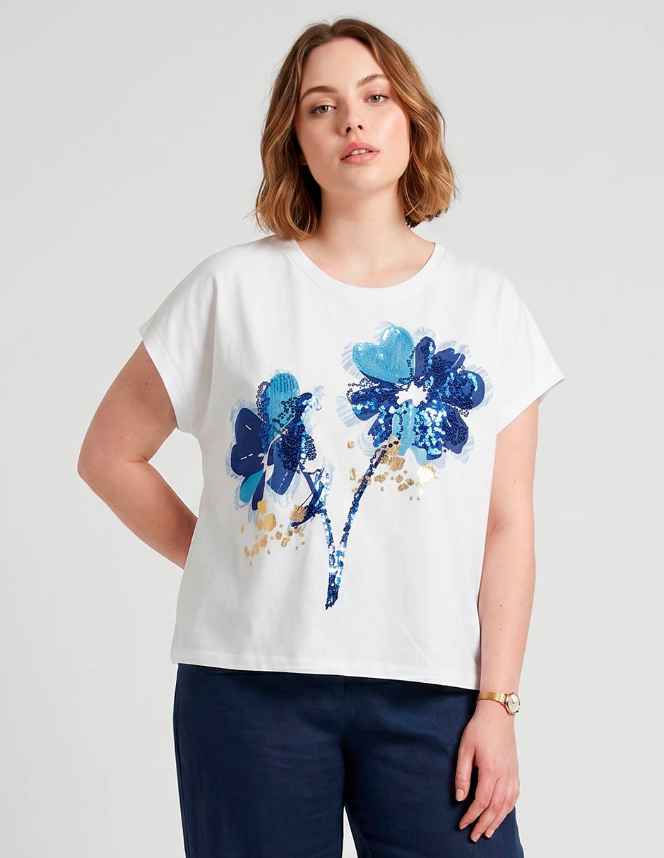 Playera manga corta contempo cuello redondo para mujer Playera manga corta contempo cuello redondo para mujer