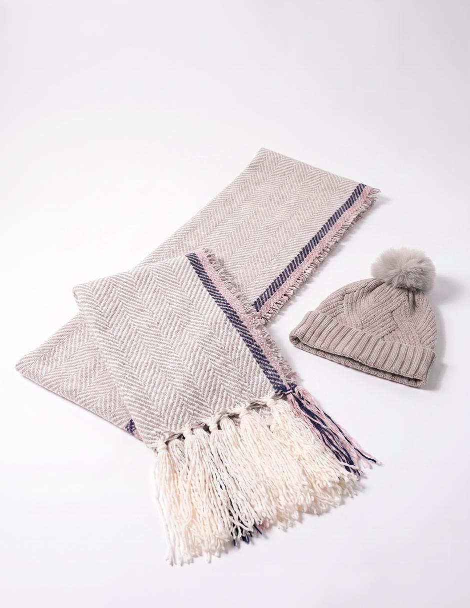 Set bufanda gorro con flecos para mujer