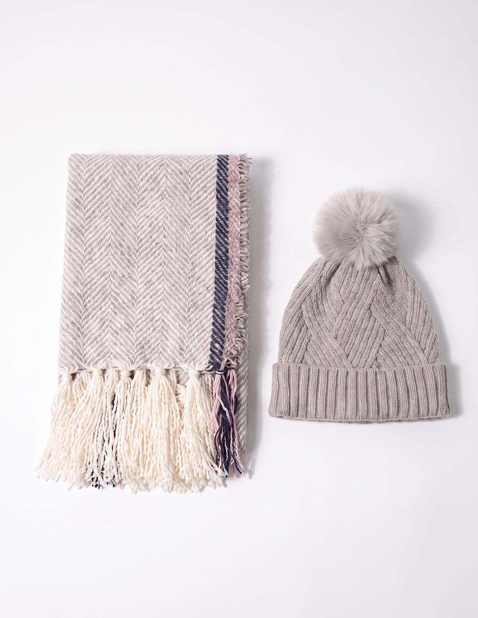 Set bufanda gorro con flecos para mujer 5