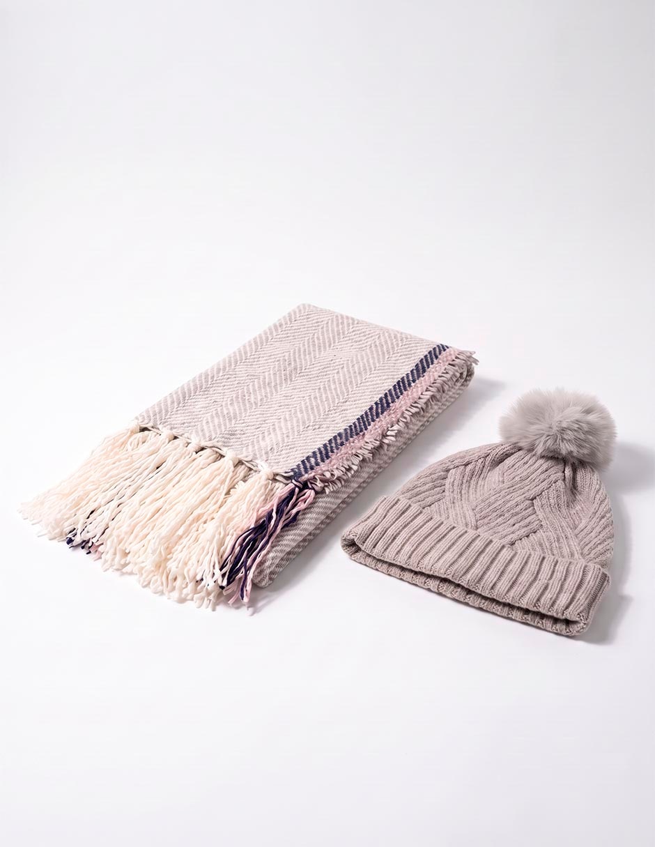 Set bufanda gorro con flecos para mujer 4