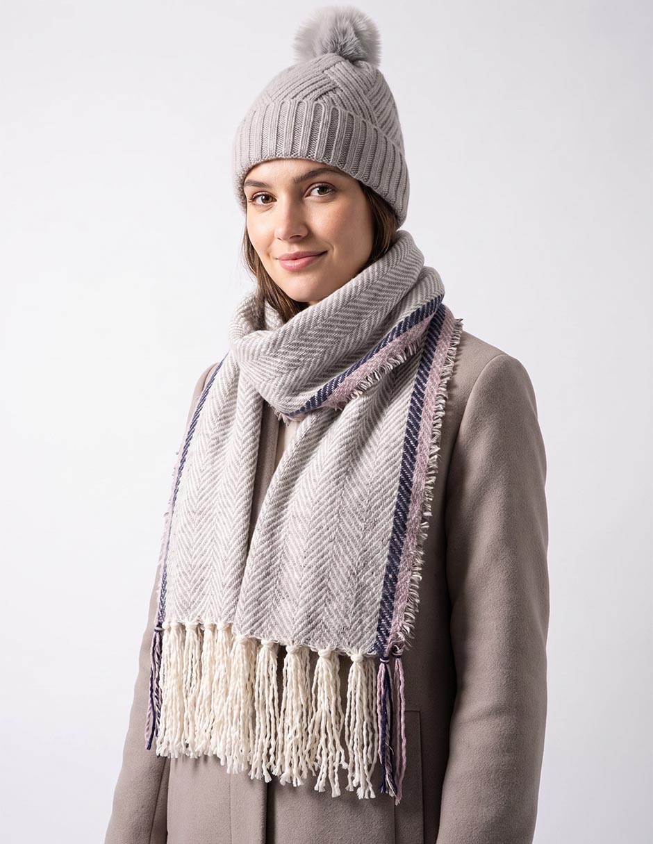 Set bufanda gorro con flecos para mujer 2