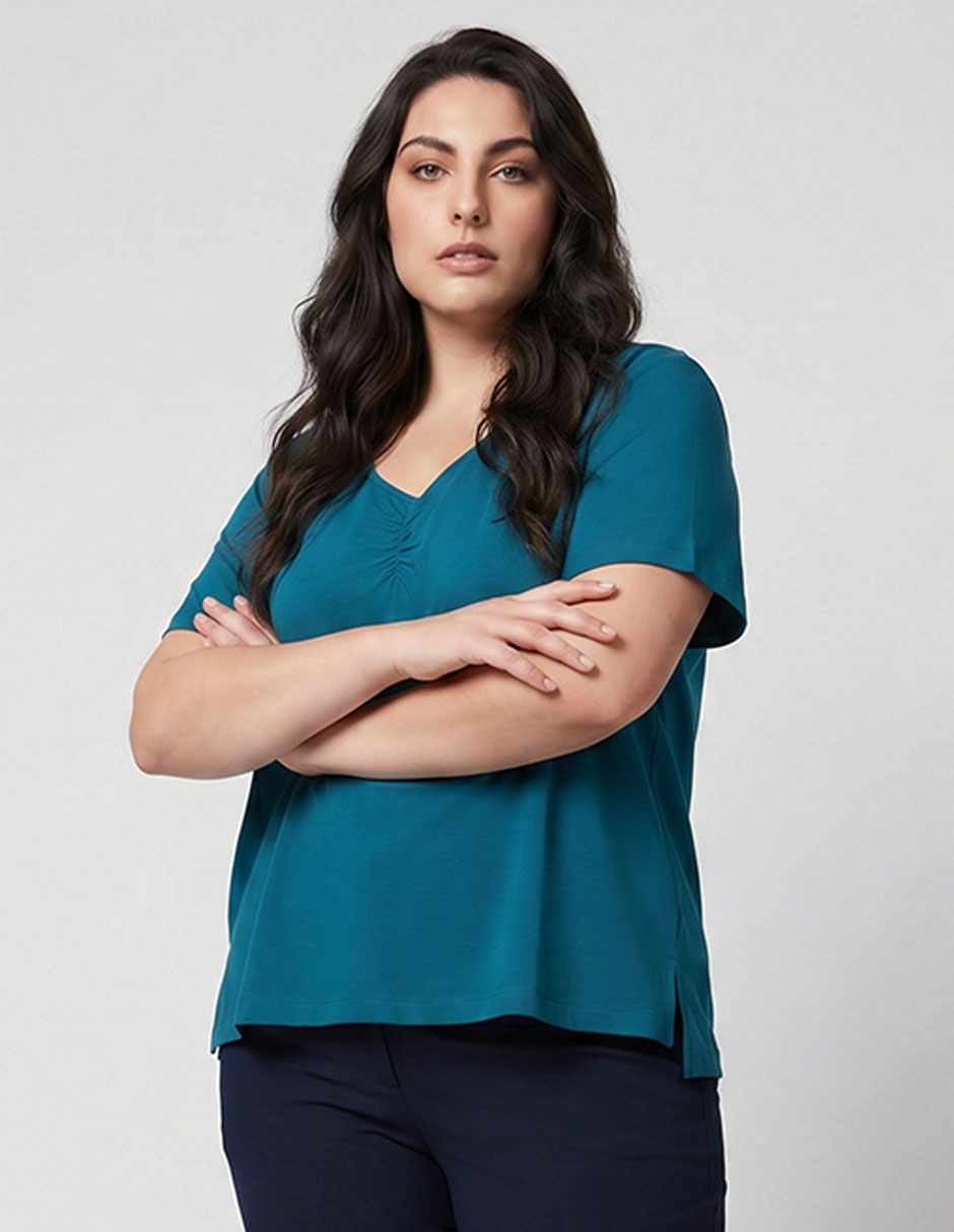 Playera manga corta cuello v para mujer