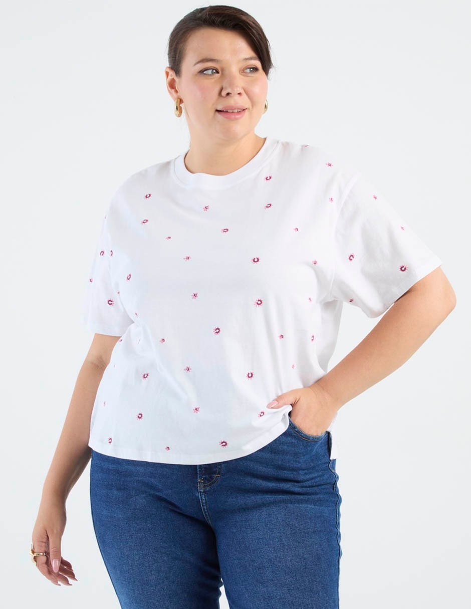 Playera manga al codo cuello redondo mujer Playera manga al codo cuello redondo mujer