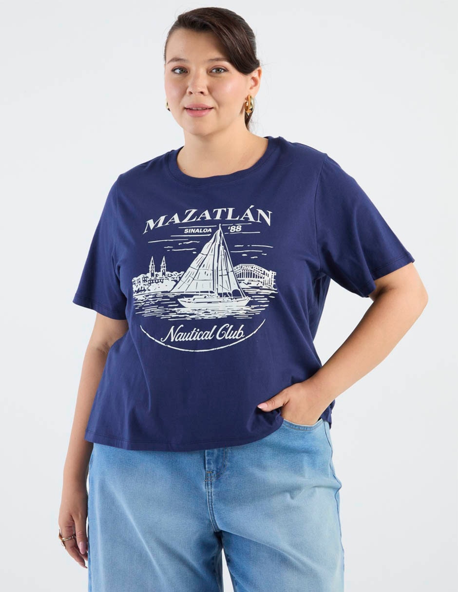 Playera manga corta weekend plus cuello redondo para mujer
