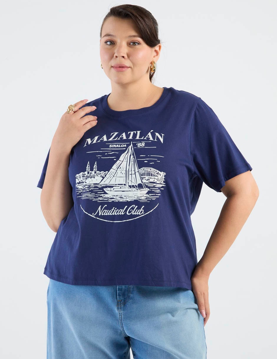 Playera manga corta weekend plus cuello redondo para mujer